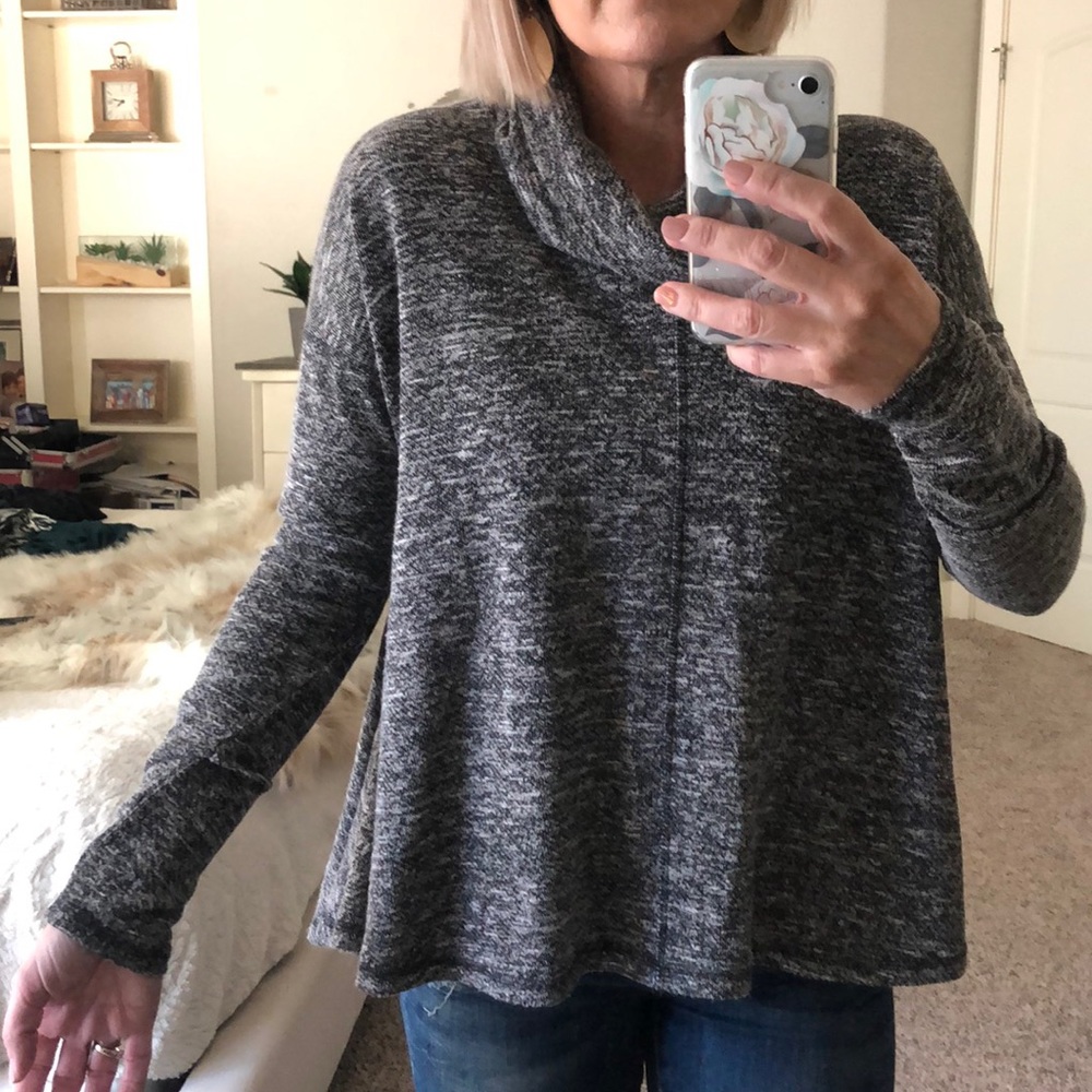 Cowl neck black and white sweater